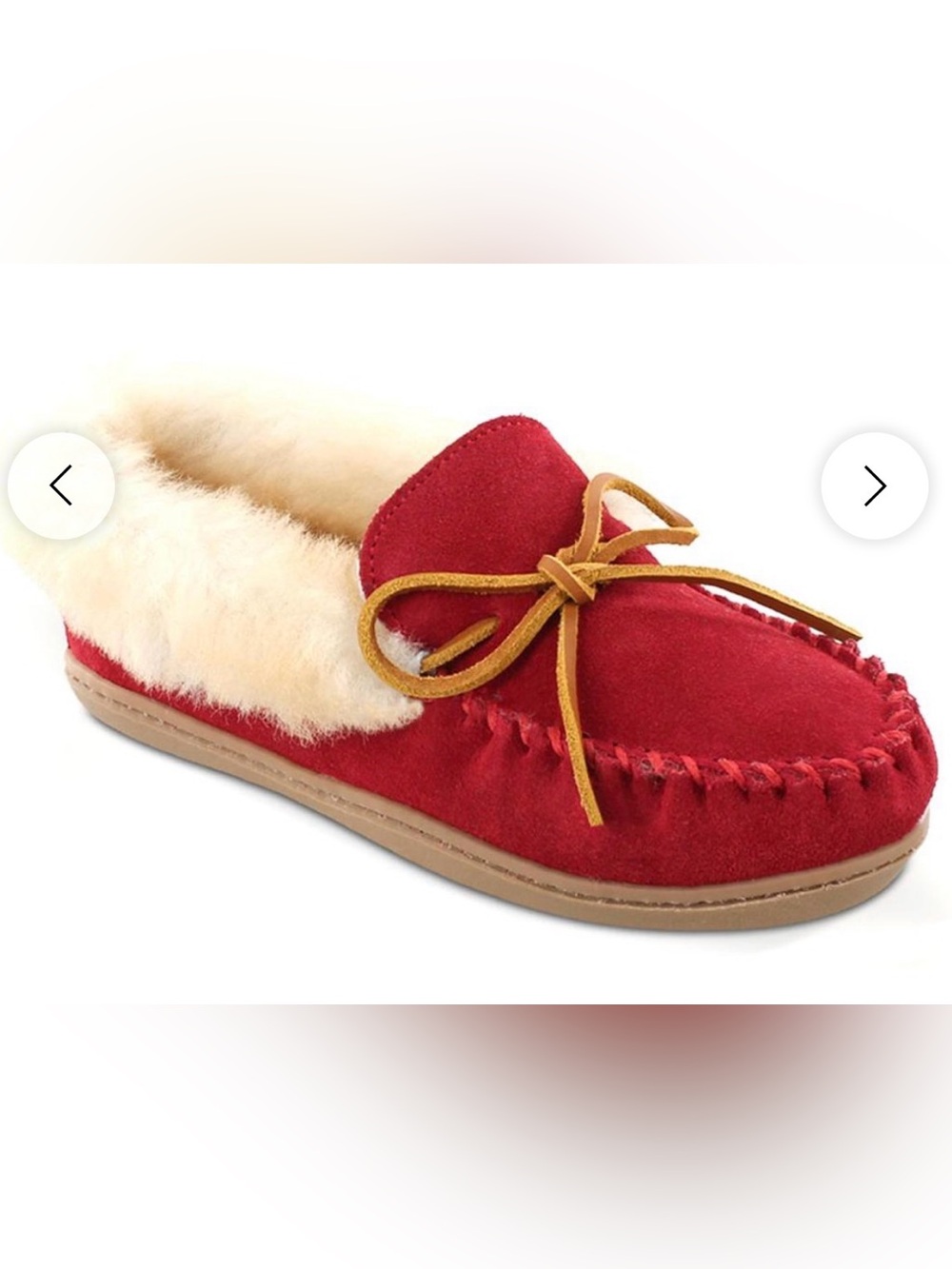 Minnetonka Women’s Red Sheepskin Moccasin Slippers